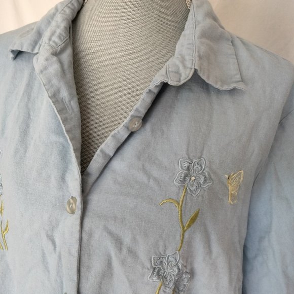 AKC Comfy Linen Soft Blue Short Sleeve Embroidery Top Size 2X. - Picture 2 of 6